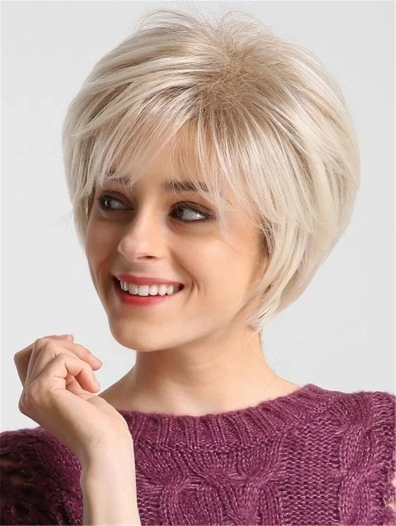 Short Wigs with Bangs Soft Synthetic Heat Resistant Blonde Loose Wave Hair Fancy Dress Party Wigs for Women