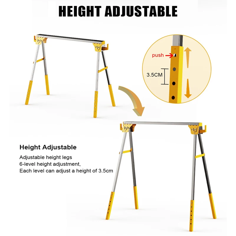 Woodworking Bench Multifunctional Foldable Metal Sawhorse Bracket Portable Wooden Board Placement Table Hand Tool Push Table