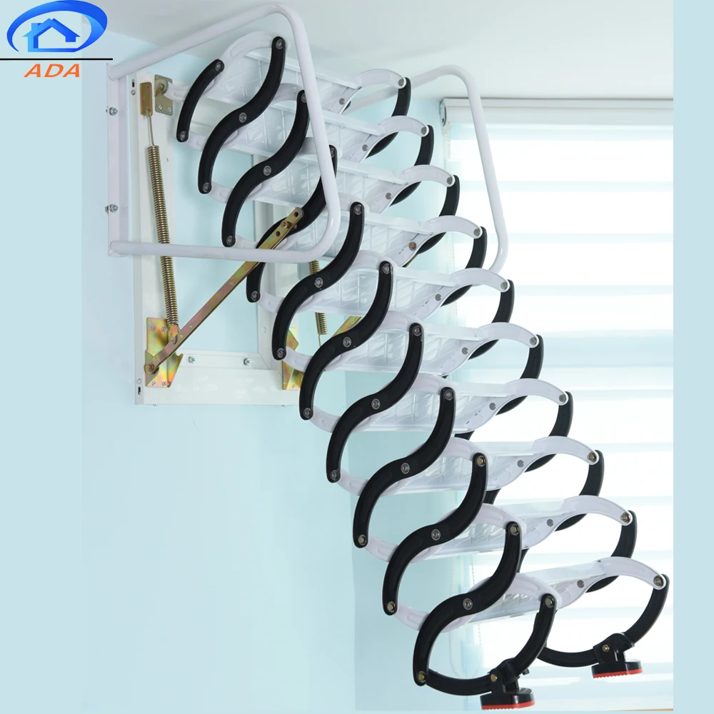 Carbon Steel Black Widened Wall Mounted Retractable Attic Automatic Ladder