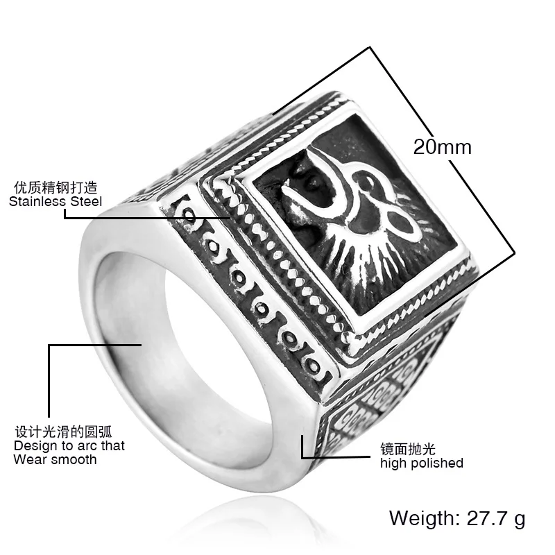 Viking Odin Wolf Head Signet Ring Men's 316L Stainless Steel Nordic Mythology Animal Freki Vintage Fashion Charm Amulet Jewelry