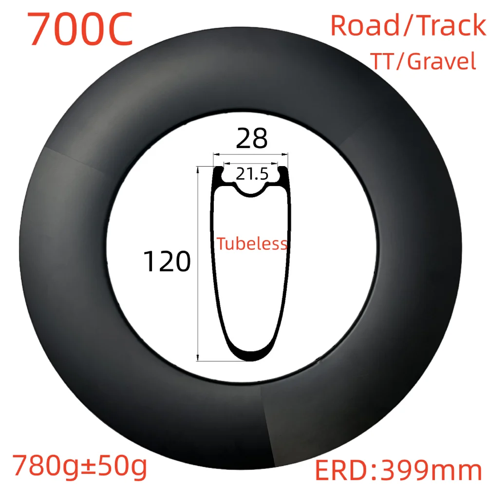 

Глубина 120 мм, внешняя ширина 28 мм, 700C, дорожные/гусеничные/фиксированные передачи, карбоновые диски для велосипеда TT, бескамерные дисковые тормоза/V-тормозные карбоновые диски