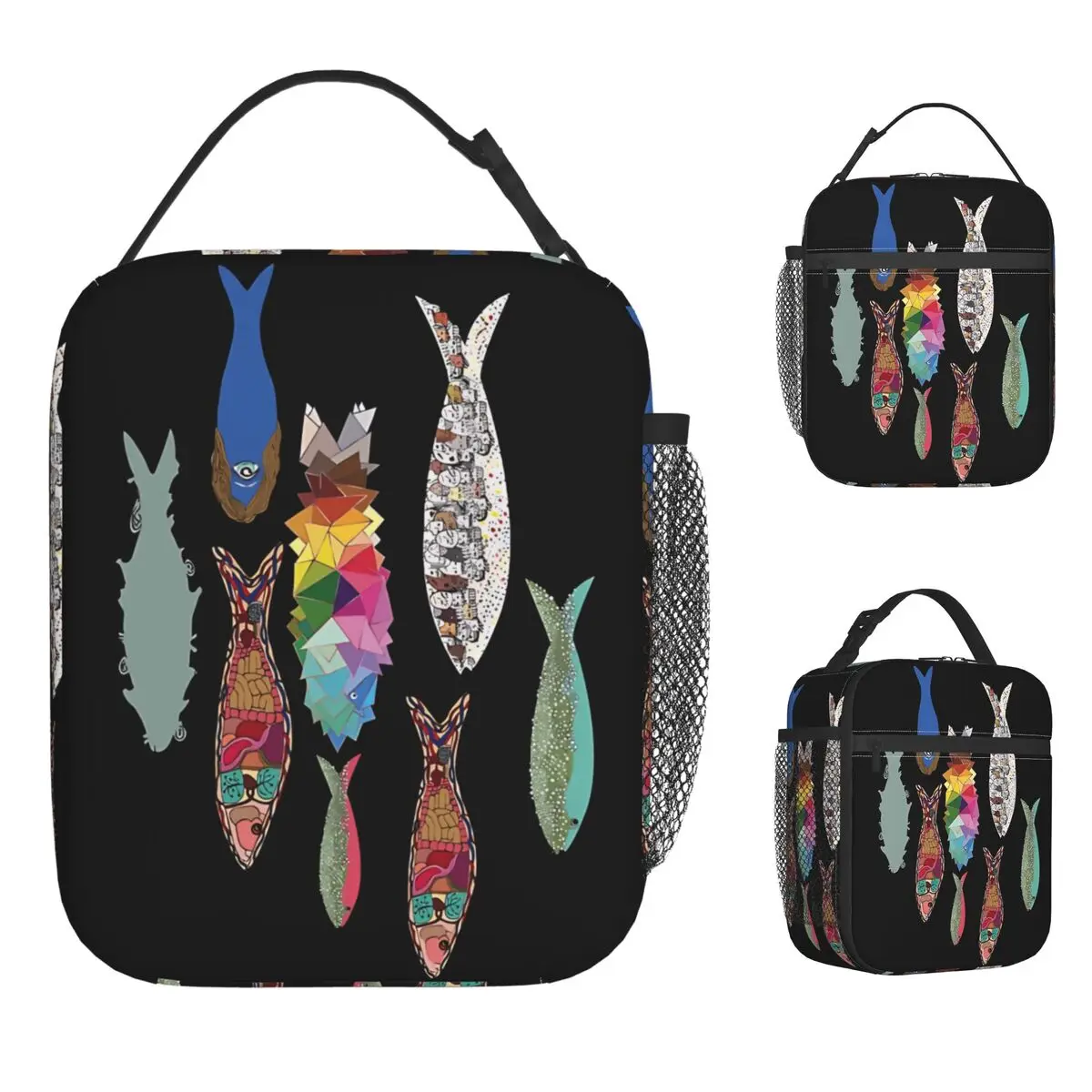 

Vibrant Retro Sardines Lunch Bag Kawaii Lunch Box Outdoor Picnic Portable Insulated Bag Oxford Graphic Design Tote Food Bags