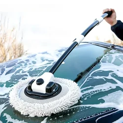 KMIND 15 Degree Bend Car Cleaning Brush Car Wash Brush Telescoping Long Handle Cleaning Mop Chenille Broom for Car Wash Care