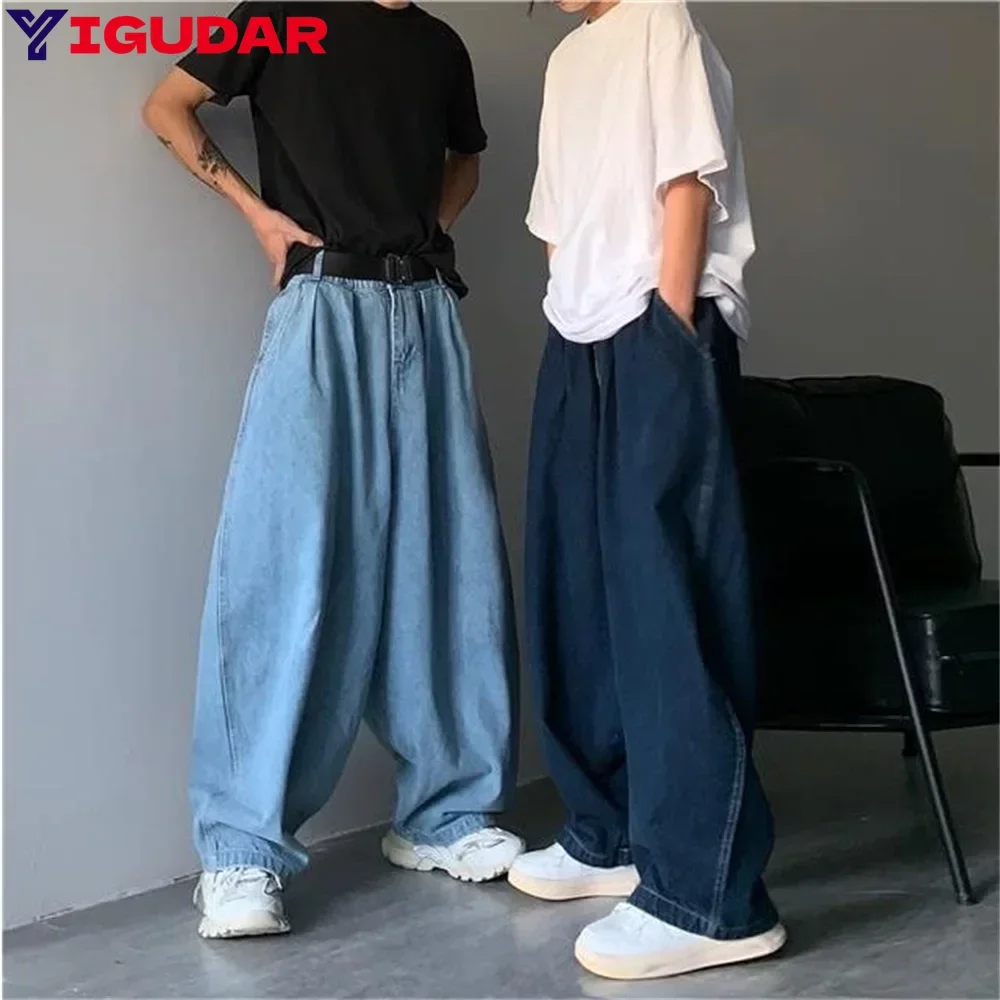 

ZN Straight Jeans Men Blue Loose Denim Trousers Y2K Jean Streetwear Casual Wide Jeans Mans Women Pants men Baggy men jeans