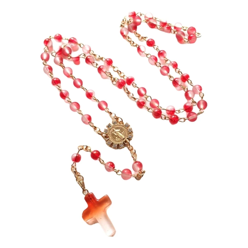 Rosario cuentas cristal para oración cristiana con colgante cruces transparentes, collar, envío directo