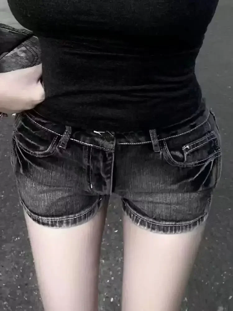streetwear Pantaloncini di jeans vintage aderenti a vita bassa Donna American Retro High Street Estetica estiva Y2k Punk Harajuku Jeans corti