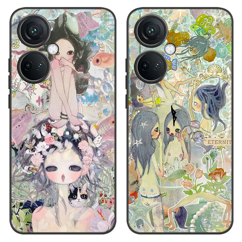 Aya Takano Funky art Cartoon Cover Black Phone Case For OnePlus Nord CE3 Lite 3 12 11 2T N30 CE2 N300 N200 10 9RT ACE 2V Pro 5G