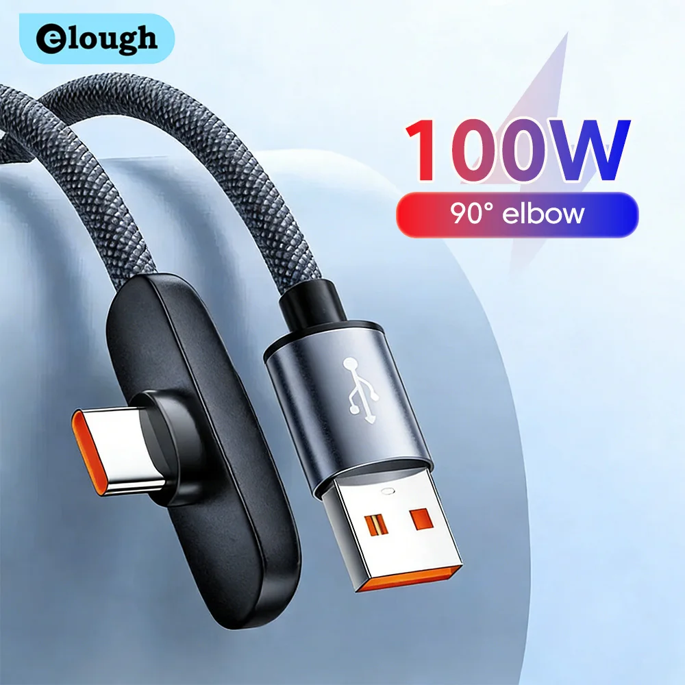 90 Degree Elbow USB Type C Cable 100W Fast Charging Phone Charger Data Cord For Samsung Xiaomi Huawei Quick Charge USB C Cable