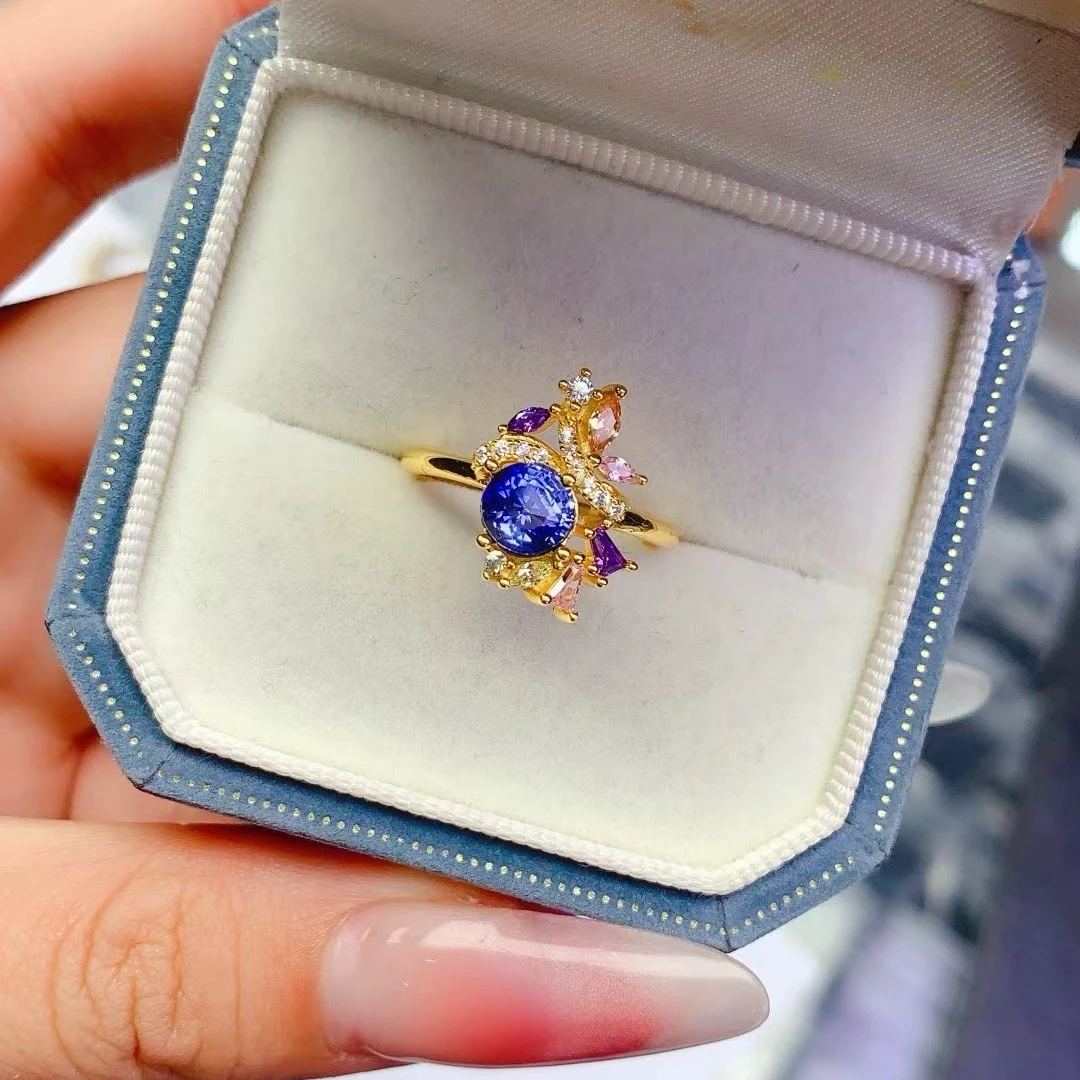 KJJEAXCMY Natural Sapphire Women's Ring, S925 Silver Base, Multiple Testing Certification, Comfortable to Wear and Shining