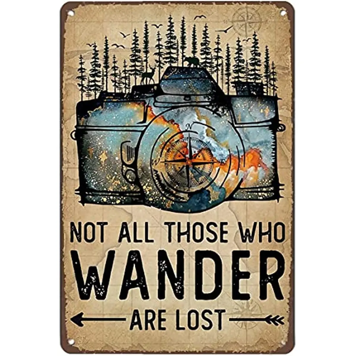 Photograph Not All Those Who Wander are Lost Metal Tin Retro Sign Country Home Decor for Home Living Room Kitchen  Decoration