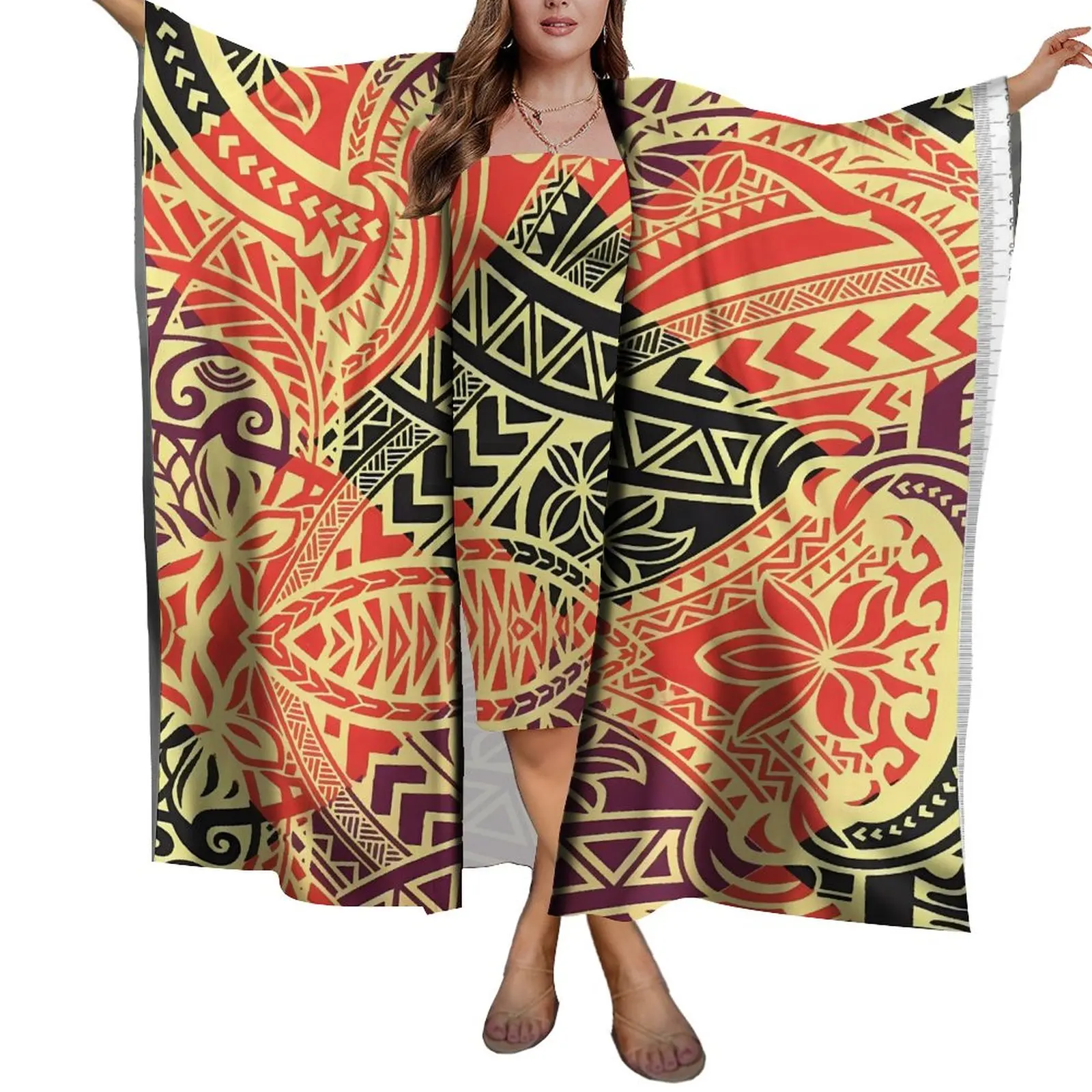 Custom Pattern Design Polynesian Tribal Womens Beach Sunscreen Shawl Beach Sarong Scarf Lady Lightweight Sarong Dress Set