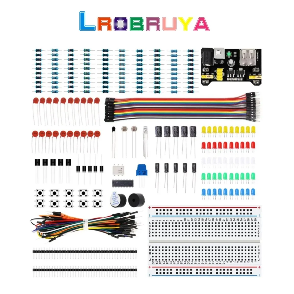 Electronic Component kit with Power Supply Module, Breadboard, Resistor, Capacitor, LED, Potentiometer for Arduino LTARK-16