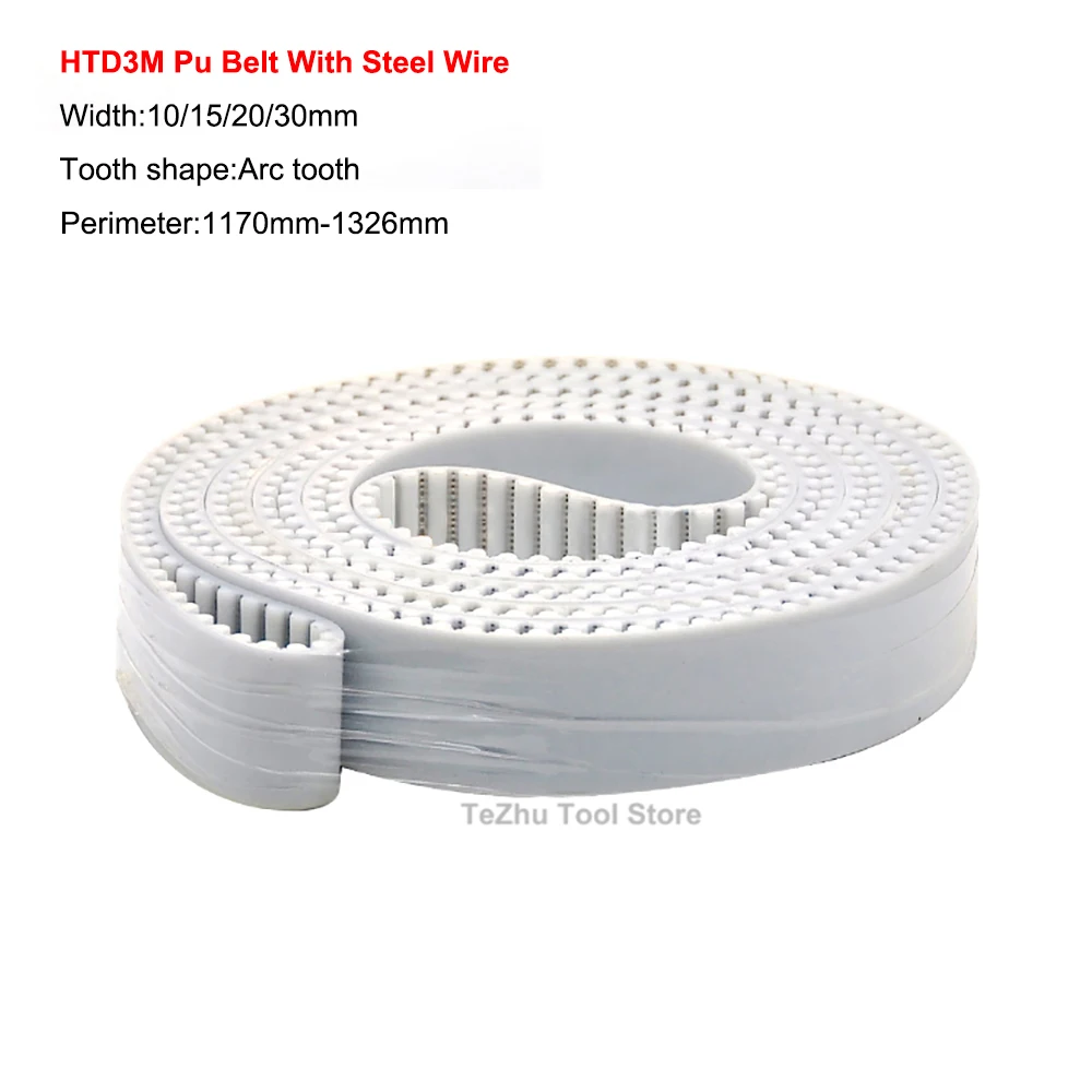 

1PCS HTD3M 1170mm-1326mm Closed Loop Polyurethane Pu Belt With Steel Wire Core White Synchronous Belt Width 10/15/20/30mm