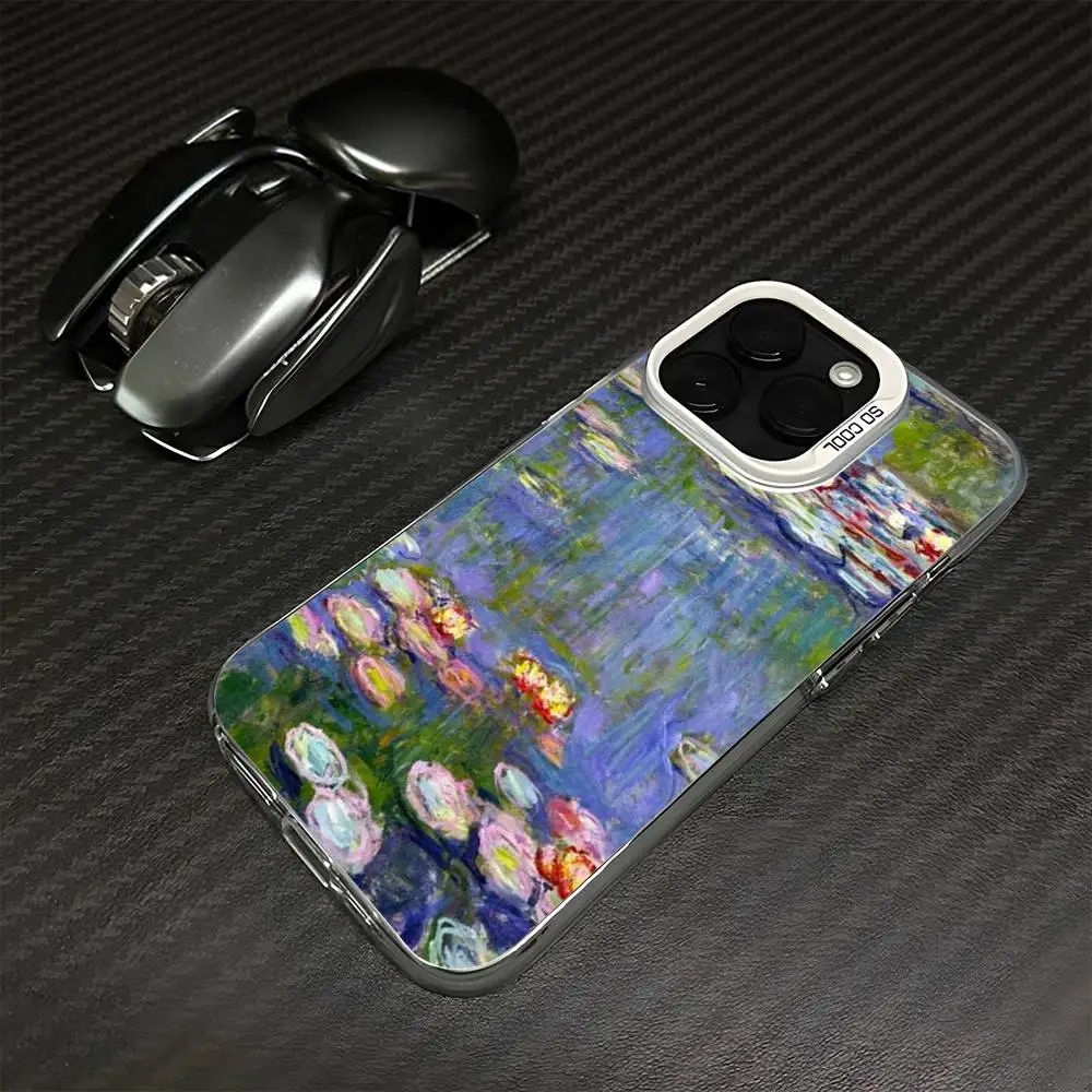 C-Claude Monet Garden Verf Telefoonhoesje voor iPhone17,16,15,14,13,12,11 Plus, Pro Max Wit Matte Schokbestendige Cover