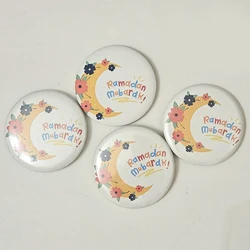 4pcs Ramadan Mubarak Button Pins with Moon Muslim Islamic Decoration Ramadan Kareem Supplies Holiday Gifts for Eid Al-Adha Hajj