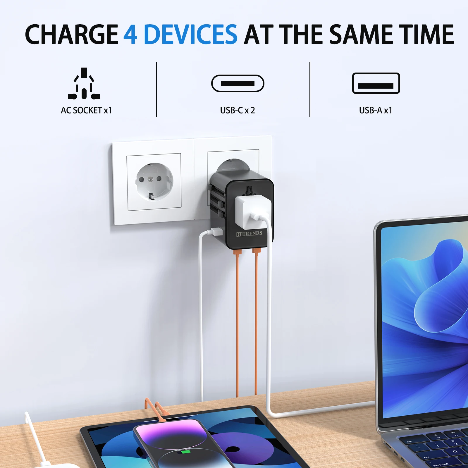 

Универсальный дорожный адаптер GaN с нитридом галлия, прямое использование в Индии и Таиланде / USB-C 25 Вт, быстрая зарядка/двойная страховка