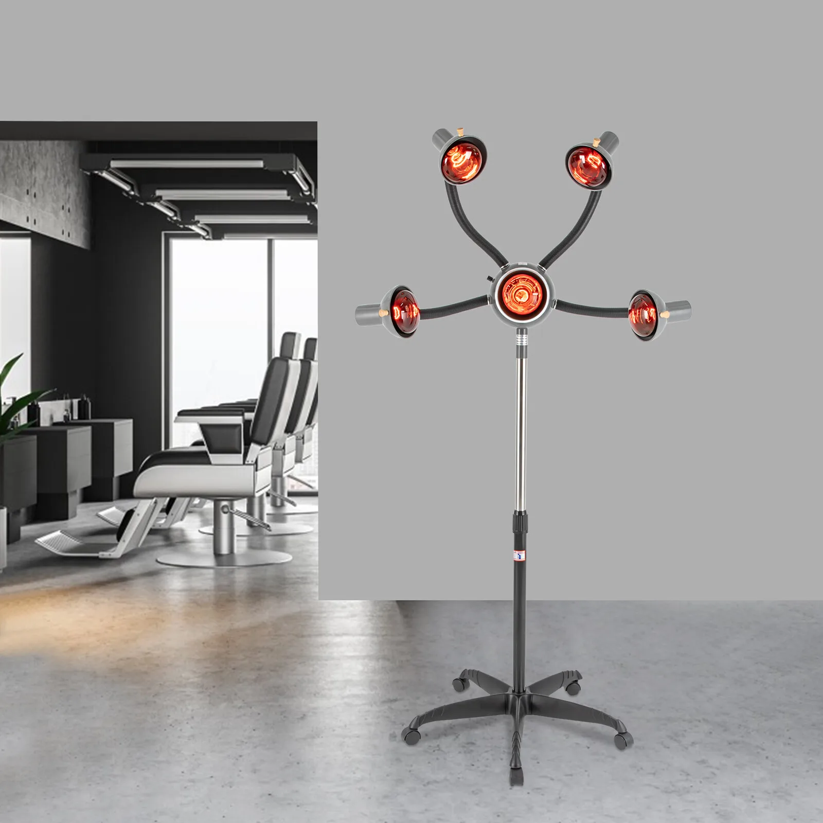 مكواة بخار شعر لصالونات التجميل باللون الأسود مكونة من 5 رؤوس من الزجاج والحديد، لمبات تعمل بالأشعة تحت الحمراء بقدرة 750 وات لاحتياجات تصفيف الشعر الفعالة