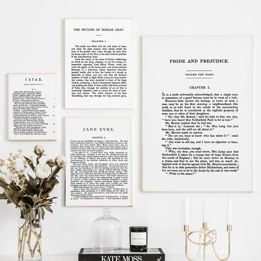 (2D canvas painting) Nordic Poster Pride and Prejudice Book Quote & Literary Poster Prints Jane Austen Gifts Wall Art Canvas