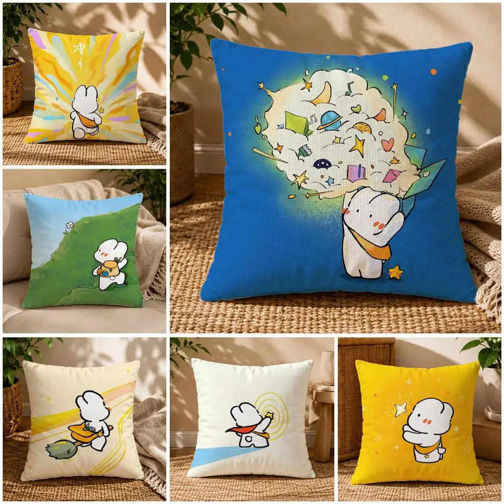 Art-Cartoon RabbitS Cushion Cover Soft Short Plush Zippered Cushion Covers 40/45/50cm Square Decor for Sofa Home