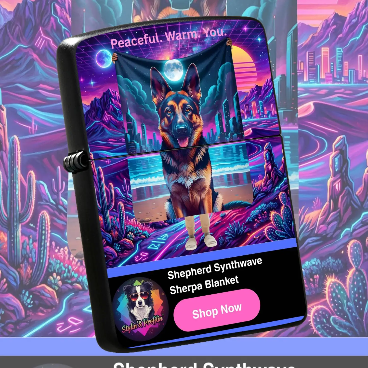 Retro Synthwave German Shepherd Pattern Lighter, Stylish Neonpet Themed Portable Ignition Accessory, Decorative Practical Item For Daily Use Travel Party Gatherings, Ideal Gift For Dog Lovers Synthwave Ae A Humorous And Interesting Lighter