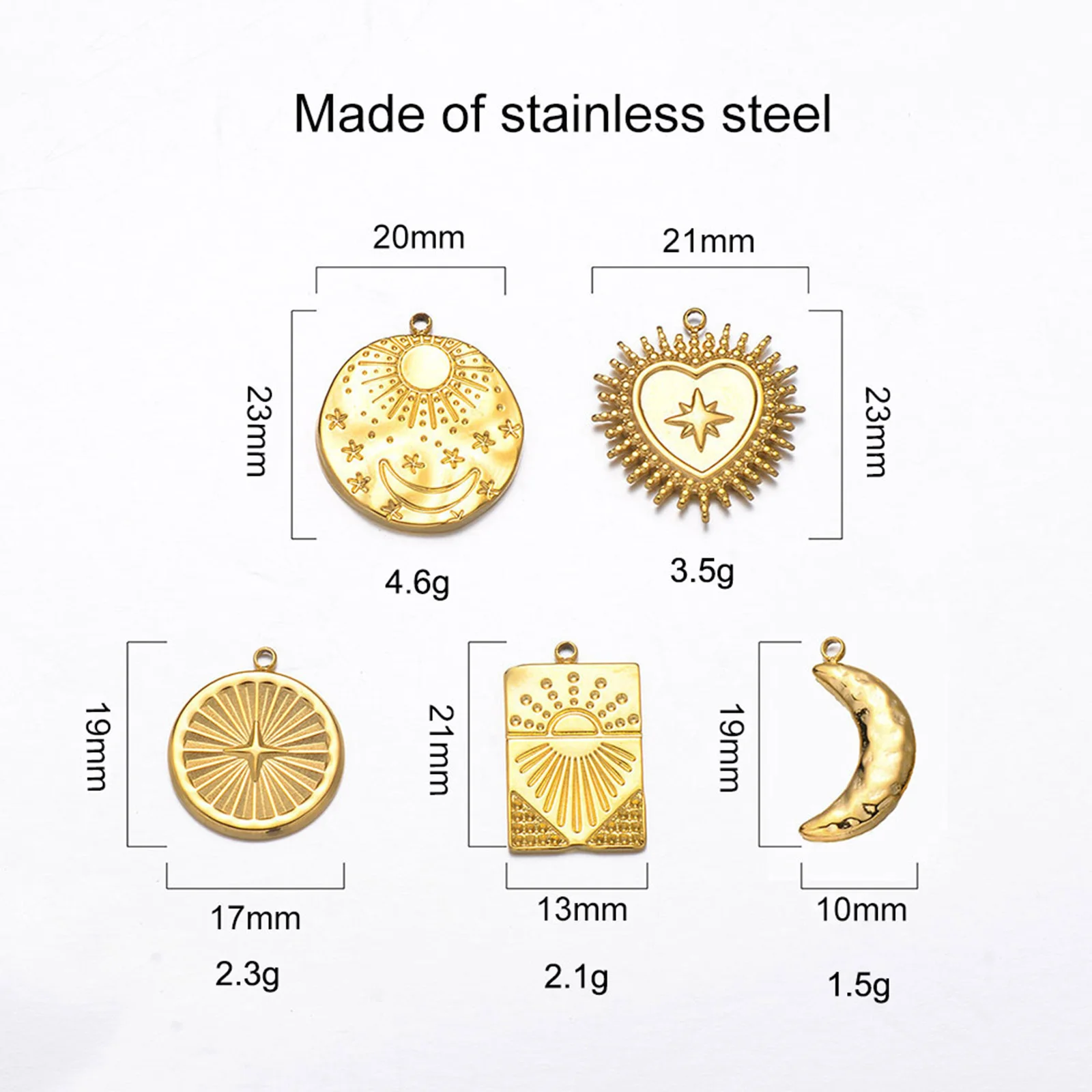 1PC Gold Plated Sunlight Moon Star Brand Enamel Charm Stainless Steel Pendant DIY Necklace Earrings Bracelet Jewelry Accessories