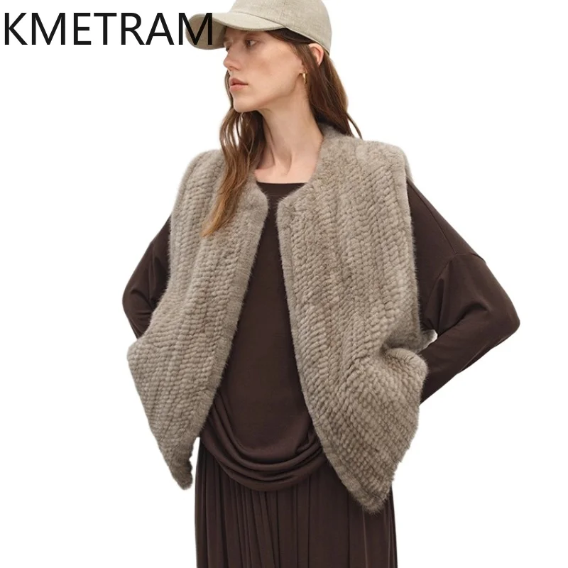 100% Mink Fur Vest Women Luxury Double Sided Weaving Sleeveless Fur Coat Woman Old Money Style Winter Clothes 2025 шуба женская