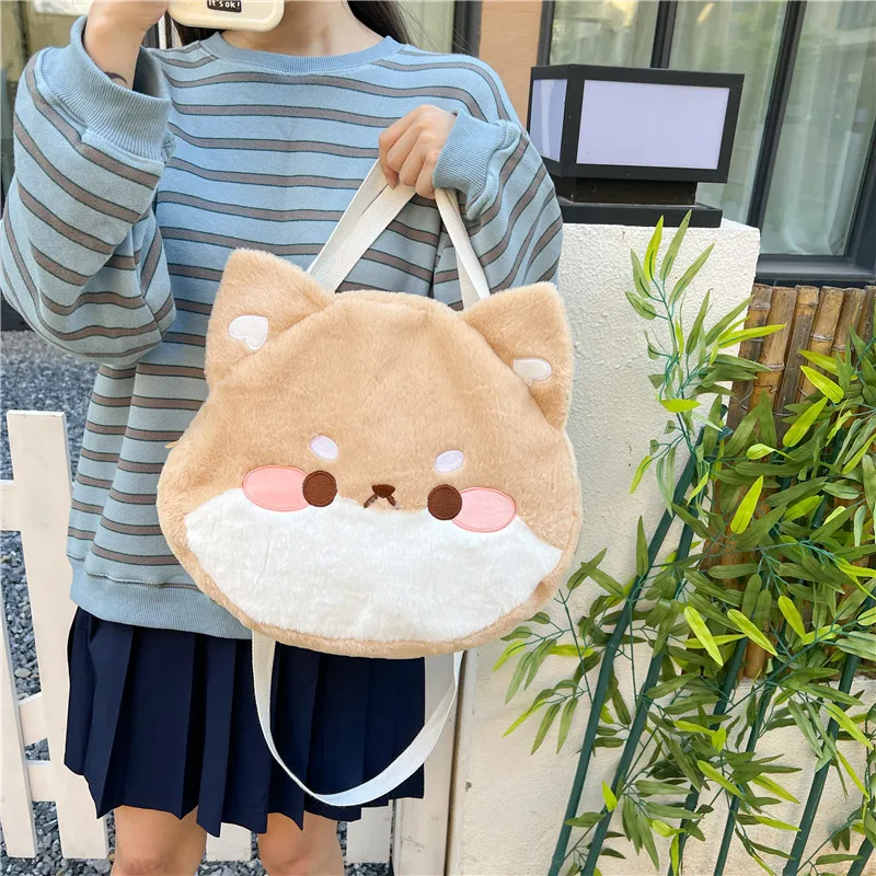 Anime Lolita Plush Cute Shiba Inu Dog Designer Shoulder Bag Women Girls Messenger Cartoon Crossbody  Fashion With Ears