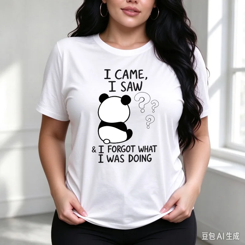 I Came I Saw I Forgot Shirt for Women Funny Panda Question Mark Sarcastic Graphic Tee Modal Casual Daily Gift Top