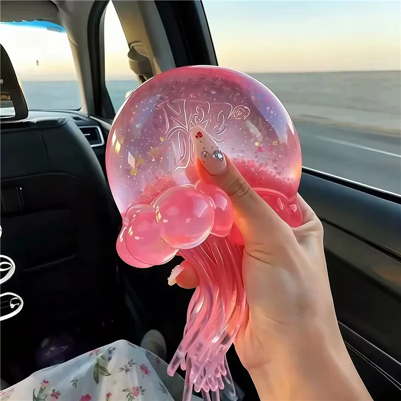 NeeDoh Jellyfish Squishy Toy Transparent Glitter Jelly Fidget Toy Soft Bouncy Squeeze Stress Relief Sensory Decompression Toy