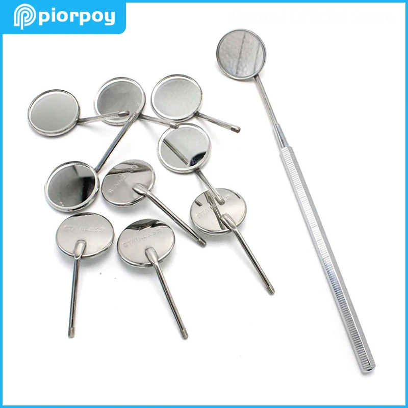 PIORPOY 5/10 Pcs Dental Mouth Mirror Reflector Rhodium 22/24 Mm Diameter Stainless Steel Dentist Instruments Tools Oral Mirrors