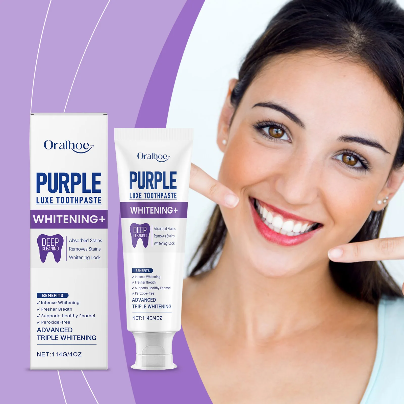 

Purple Luxe Toothpaste Removes Yellow Teeth Cleans and Removes Stains Freshens Mouth Odor Teeth Whitening Teeth Enamel Care