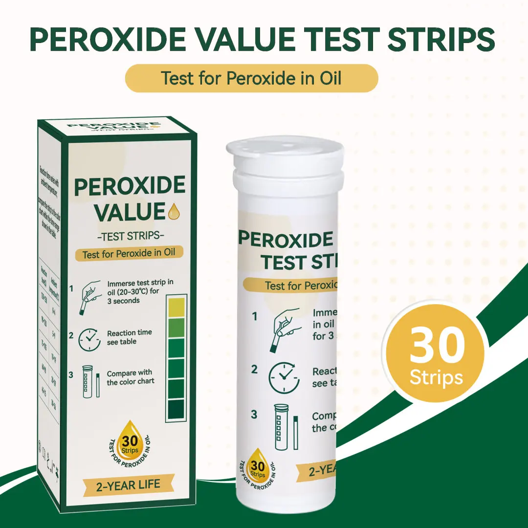 Peroxide test strips (0-0.6g/100g) for frying oil and edible oil quality testing. Test for peroxide content in oil