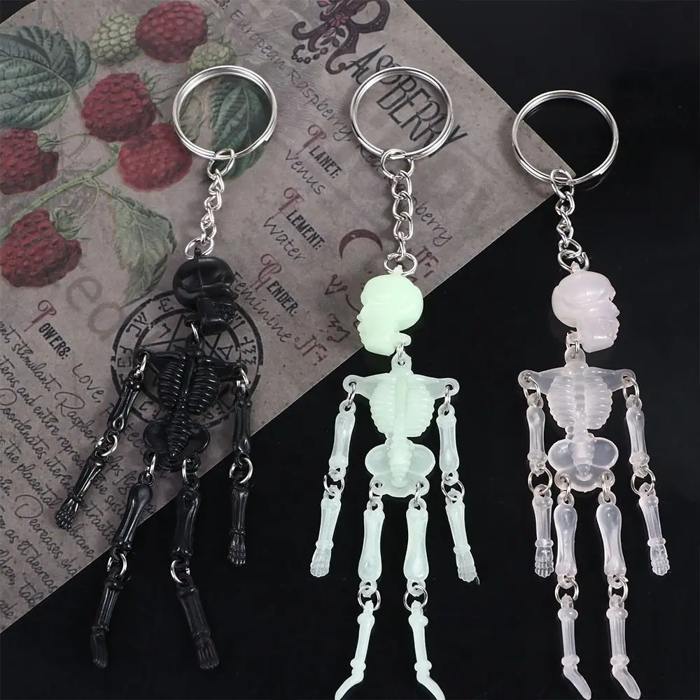 Luminous Skull Keychain Car Keyring Multi-jointed Skeleton Gothic Horror Pendant Halloween Ghost Head Jewelry Couple Gift