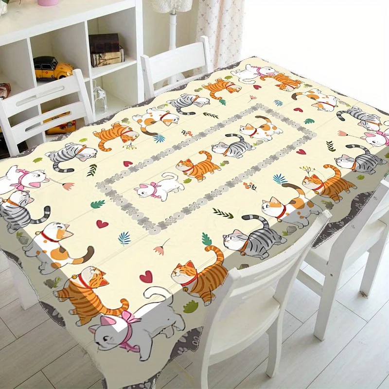 Cartoon Cat Design Rectangle Waterproof Tablecloth for Table Decor Reusable Kitchen Dining Tablecloth Wedding Party Decorations