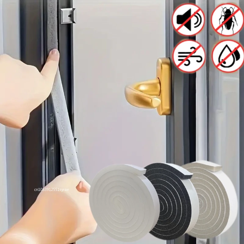 Tiras de sellado de ventana de espuma de 2m, resistente al viento, a prueba de sonido, para puerta, burlete, cinta autoadhesiva a prueba de polvo, tira de sellado de costura de puerta