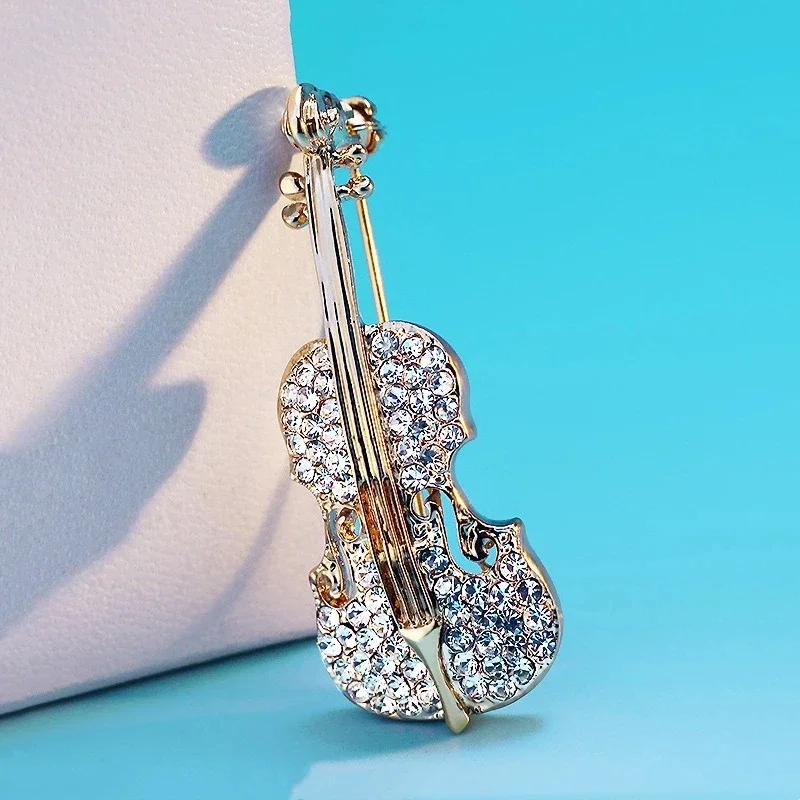 Exquisite Rhinestone Violin Cello Brooches Crystal Musical Instruments Brooch Pins For Women Unisex Clothing Backpack Jewelry