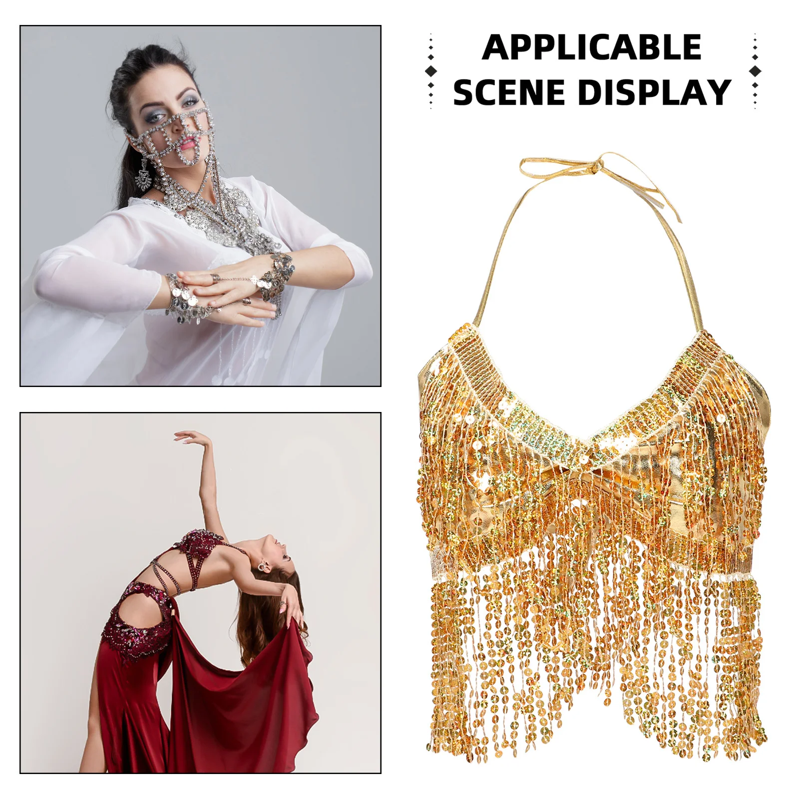 Pailletten Kwastje Crop Top Fringe Halter BH Dans Top Halloween Party Festival Clubwear Kostuum Sparkle Rok