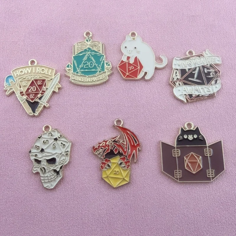 10pcs Alloy Drip Oil Cat Dragon Skull Pendant, DIY Jewelry Making Earrings, Keychains, Jewelry Accessories