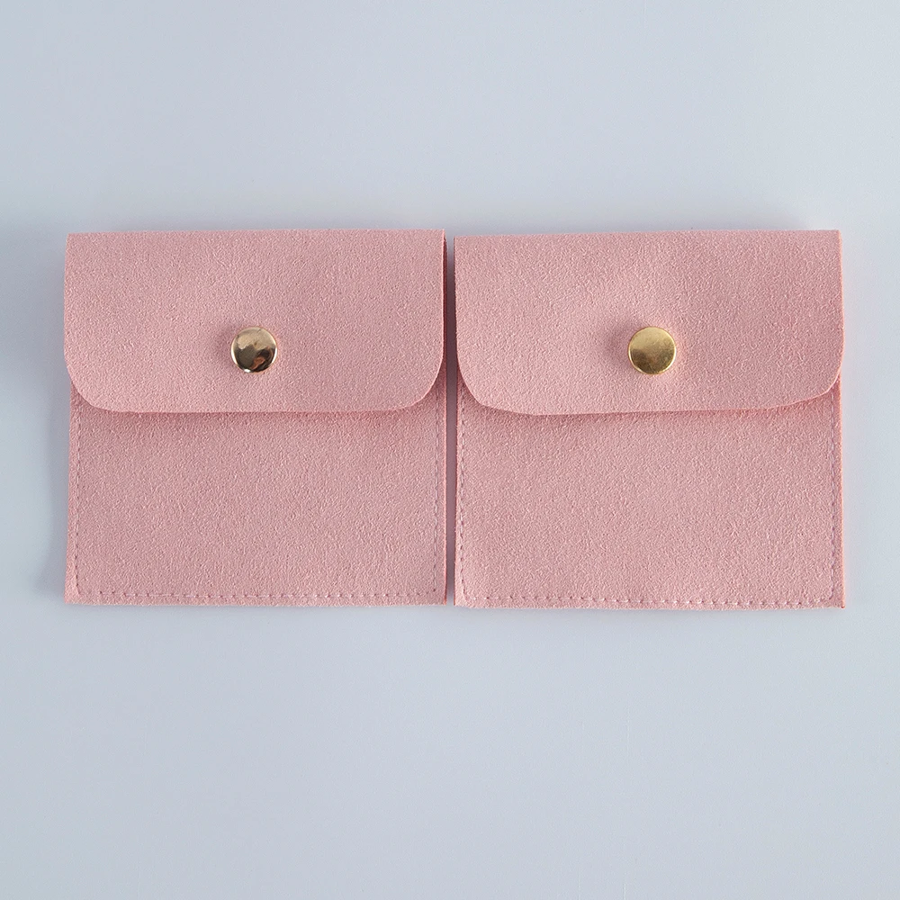 5pcs Beige Microfiber Jewelry Snap Bags for Storage