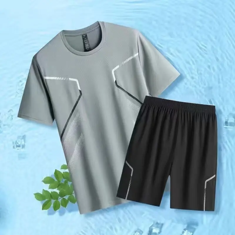 New Men/Women T-shirt + Shorts Set Summer Breathable Casual T Shirt Running Set Fashion Printed Sport Suit