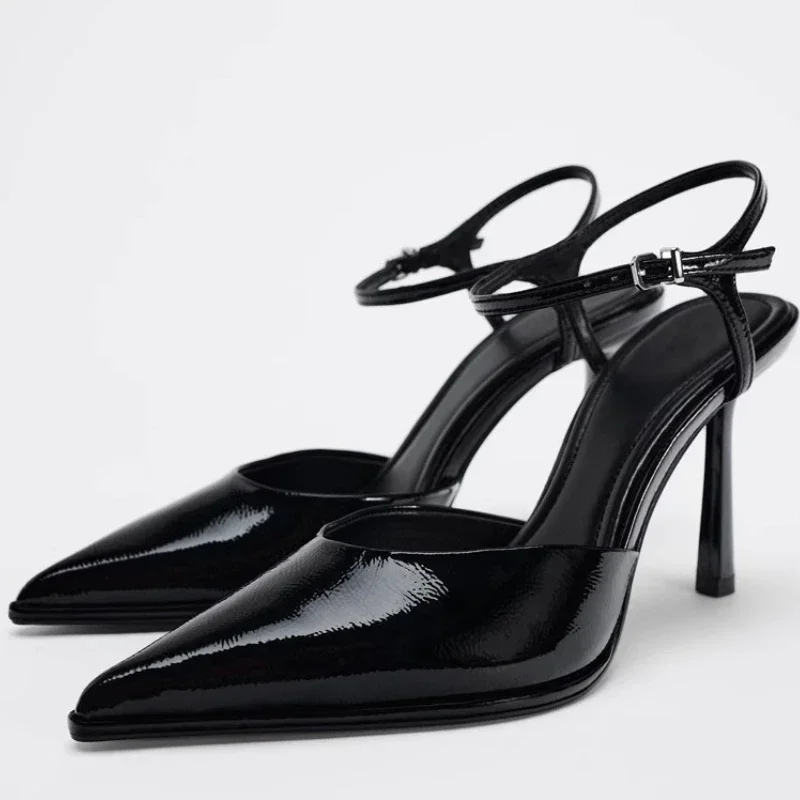 مثير ماركة مضخات الصنادل النساء موضة مكتب فستان الحفلات حذاء الكاحل حزام Slingback أنيقة العلامة التجارية أشار تو عالية الكعب الإناث #2