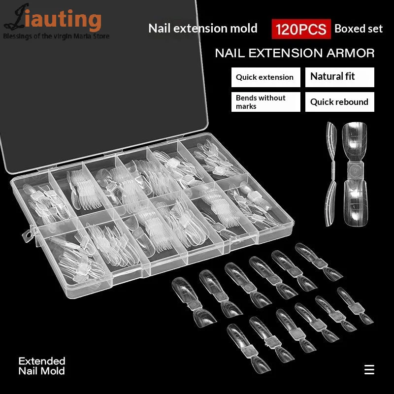 120 زوجًا من قوالب تمديد التابوت المربعة ذات الأطراف المزدوجة للأظافر، أطراف جل منشئ احترافية لصالونات الأظافر #3