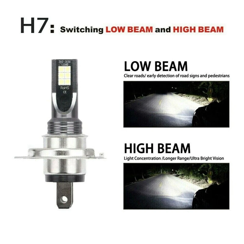 4Pcs H7 LED Headlight Conversion 6W 1000LM 6000K Error Free Canbus Bulb