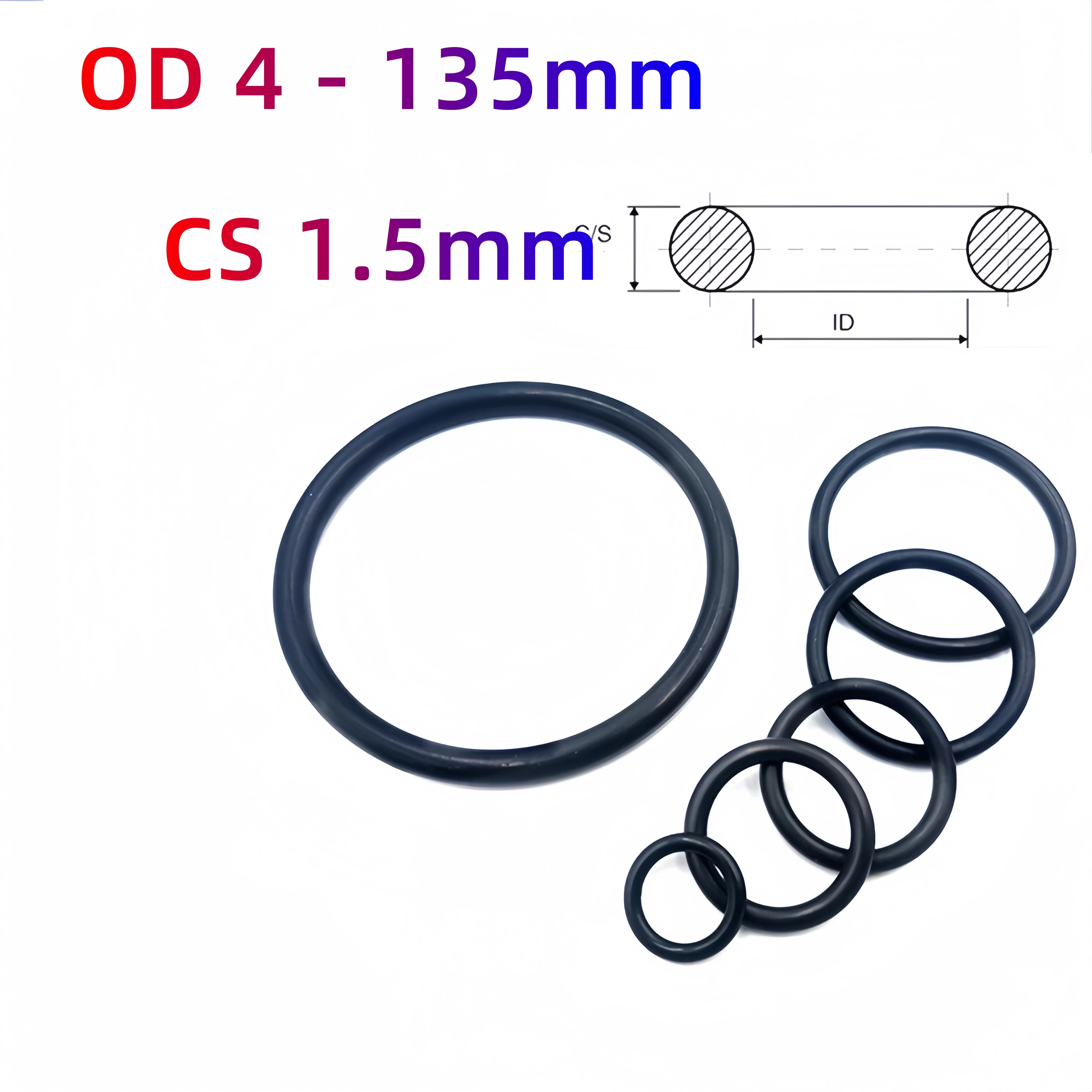 Custom EPDM 70 O-Rings, 1.5mm Cross-Section, Gasket Cushion, Weather, Ozone, UV, Chemical, Acid & Alkali Resistant, Black