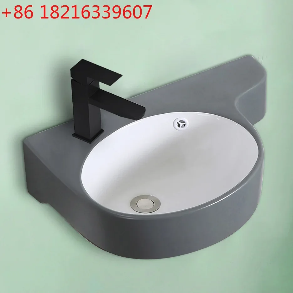 Black and white wall-mounted wash basin, large balcony, gray and white wash basin, bathroom, simple corner