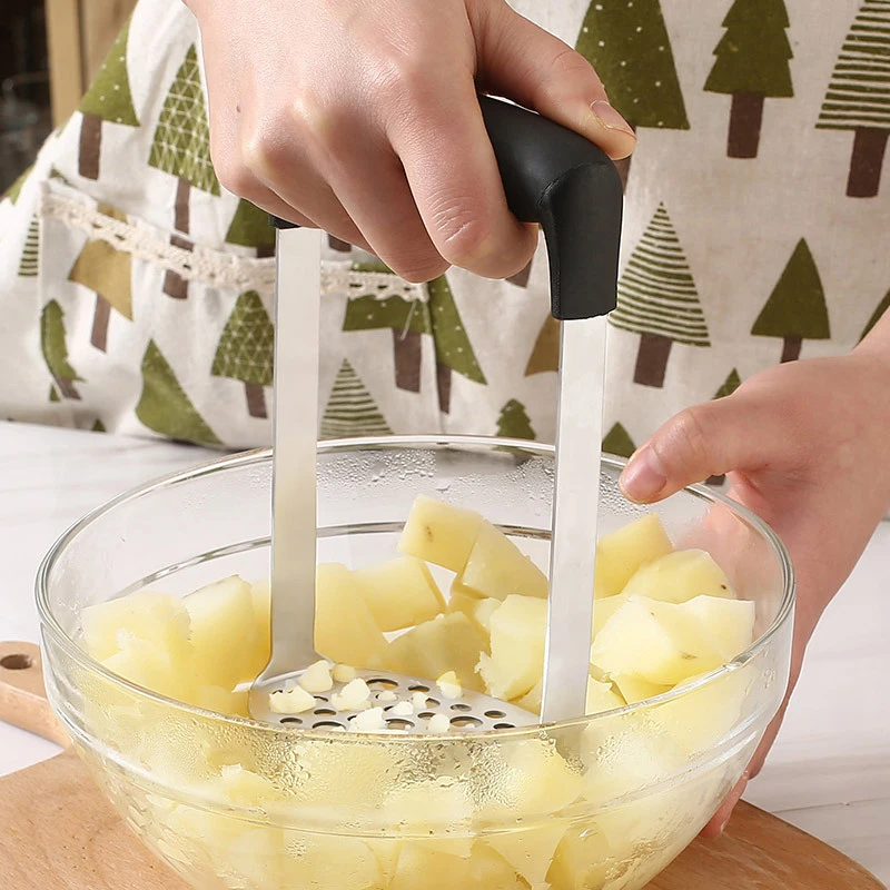 Kartoffelstampfer aus Edelstahl, kreativer Kartoffelstampfer mit rutschfestem Griff, Kartoffelbrecher, Knoblauch, Obstpresse, Küchenhelfer – Detail 8