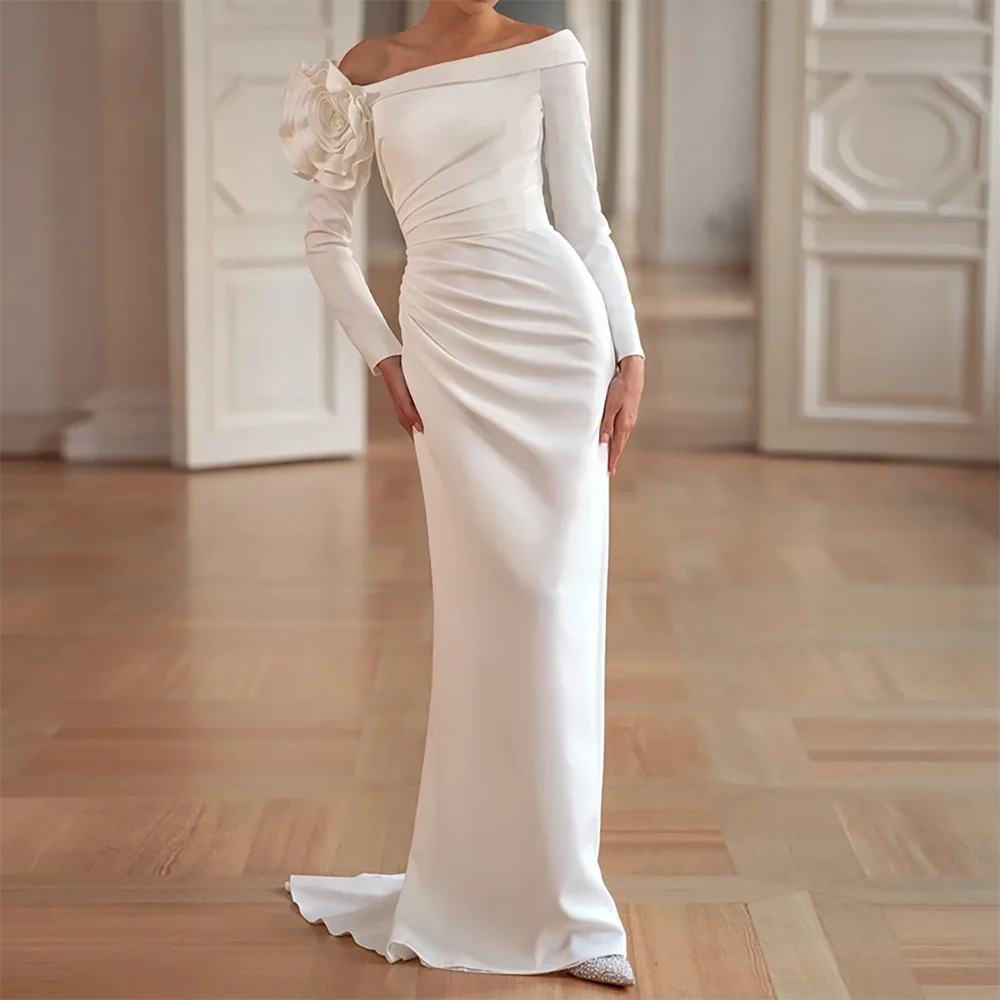 

Classic Off Shoulder Flowers Long Sleeve Mermaid Bride Wedding Dresses Bridal Gowns Customized