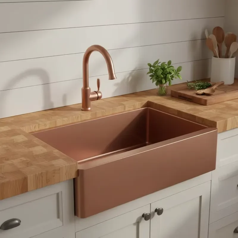 CUPC Farmhouse Apron Single Sink PVD Copper-Toned 304 Stainless Steel Kitchen Sink Meiao Brand Retro & Durable for Kitchens