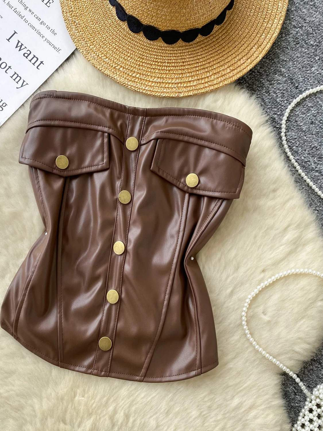 

Женский жилет из искусственной кожи в стиле ретро, американский пикантный жилет из искусственной кожи, новинка 2025 года, Pure Desire, тяжелый металл, утягивающий топ без рукавов