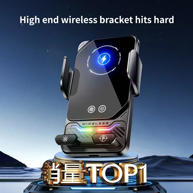 15W Kabelloses Ladegerät Universelle Auto-Handyhalterung mit Auto-Sensing RGB-Licht für Samsung S26 iPhone 17 16 15 14 13 12 11 Pro Max – Detail 2